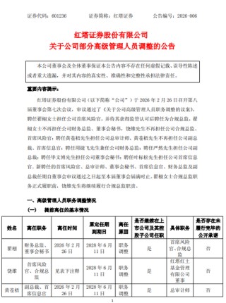 红塔证券高管层焕新：7人轮岗+新增岗位，业绩高增背后的转型深意