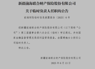 前海联合财险变局时刻：钜盛华所持20%股权将七折拍卖，总经理李功霓履职一年后辞任