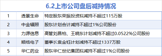 6月2日增减持汇总：海南发展增持 透景生命等5股减持（表）  第2张